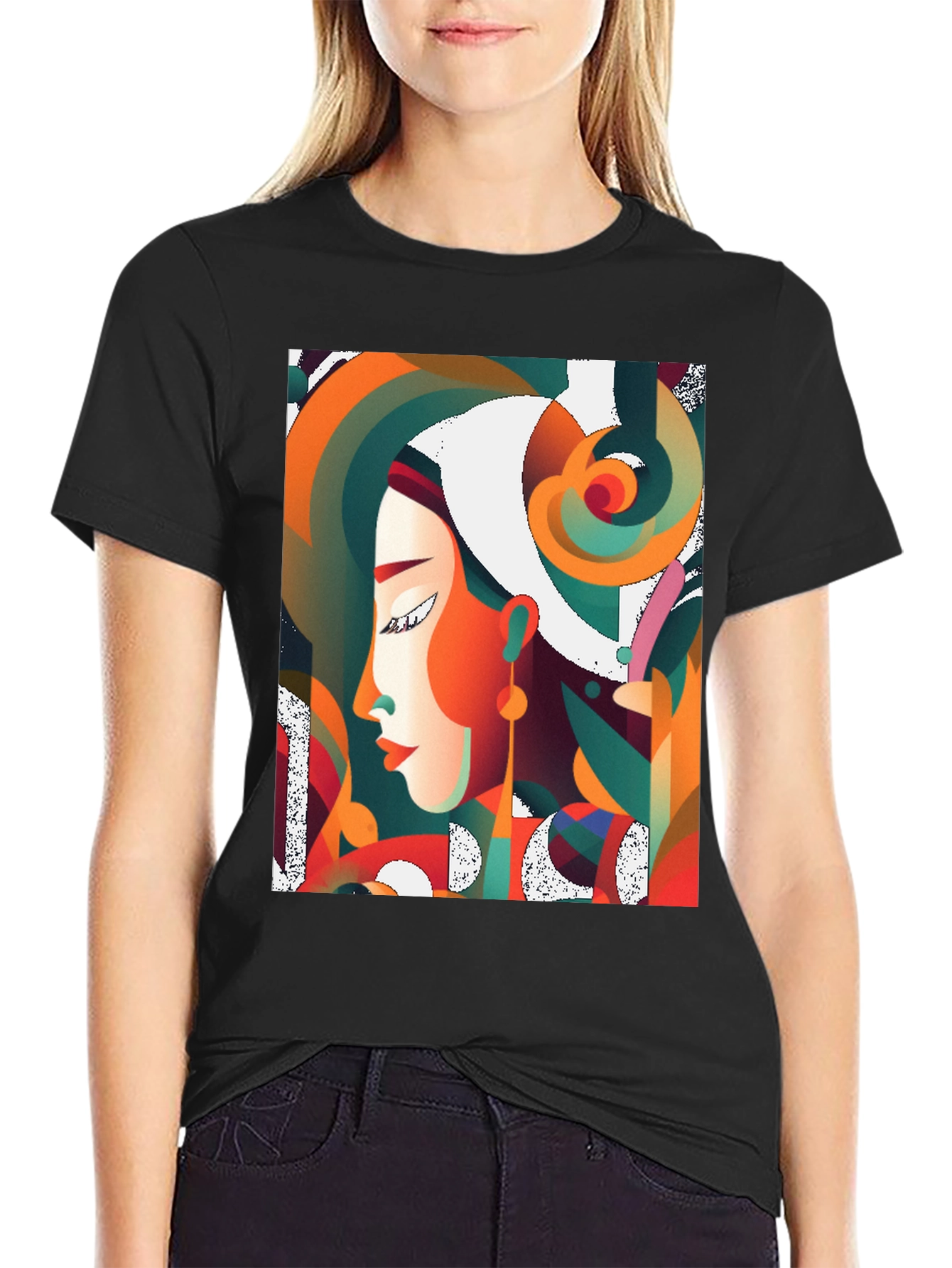 Abstract Art Woman Graphic Black T-Shirt