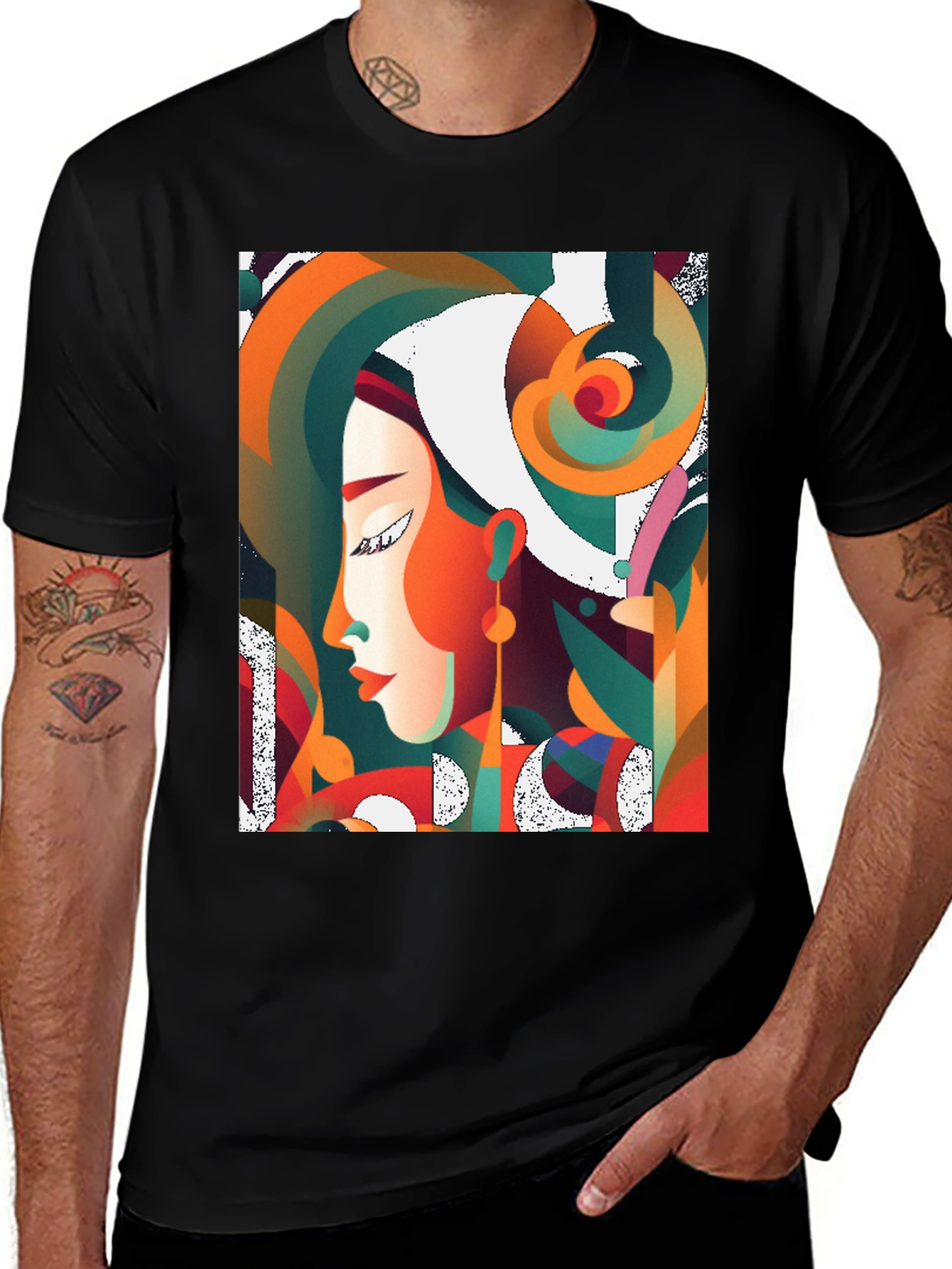 Abstract Art Woman Graphic Black T-Shirt
