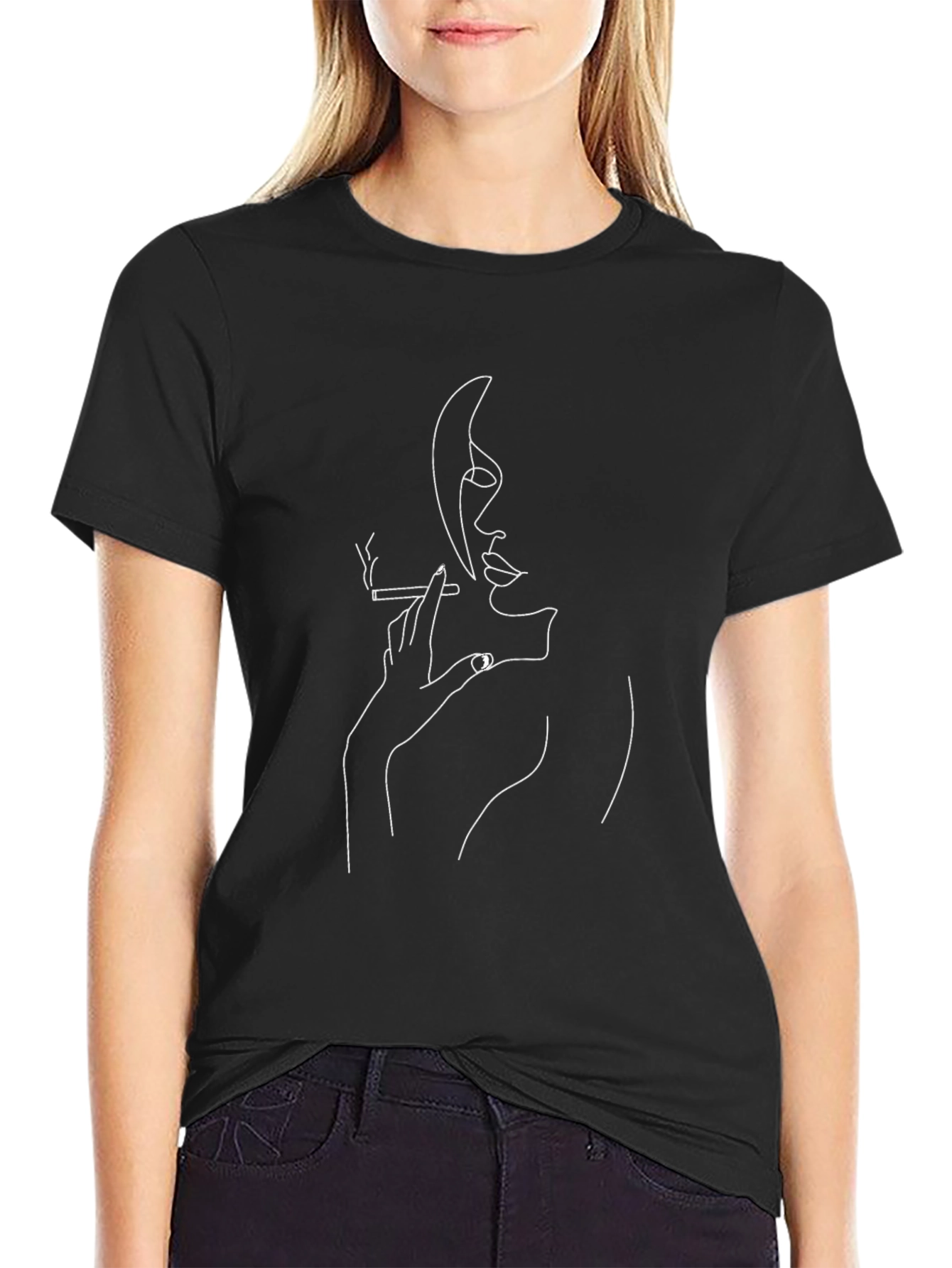 Abstract Smoker Graphic Tee - Unisex Black Cotton T-Shirt