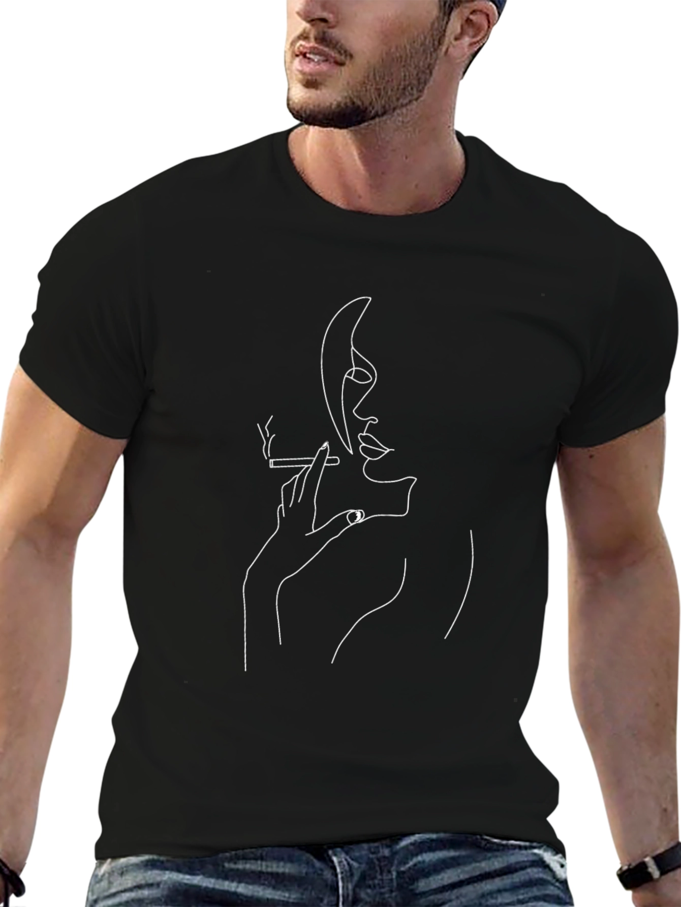 Abstract Smoker Graphic Tee - Unisex Black Cotton T-Shirt