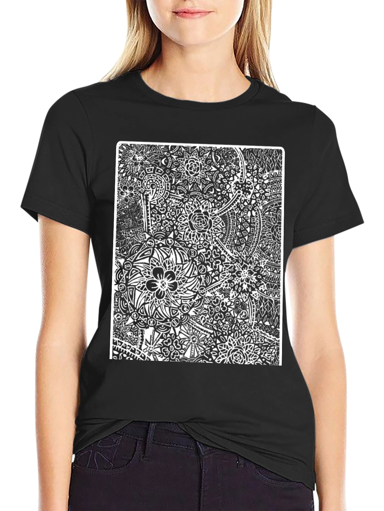 Abstract Floral Black T-Shirt