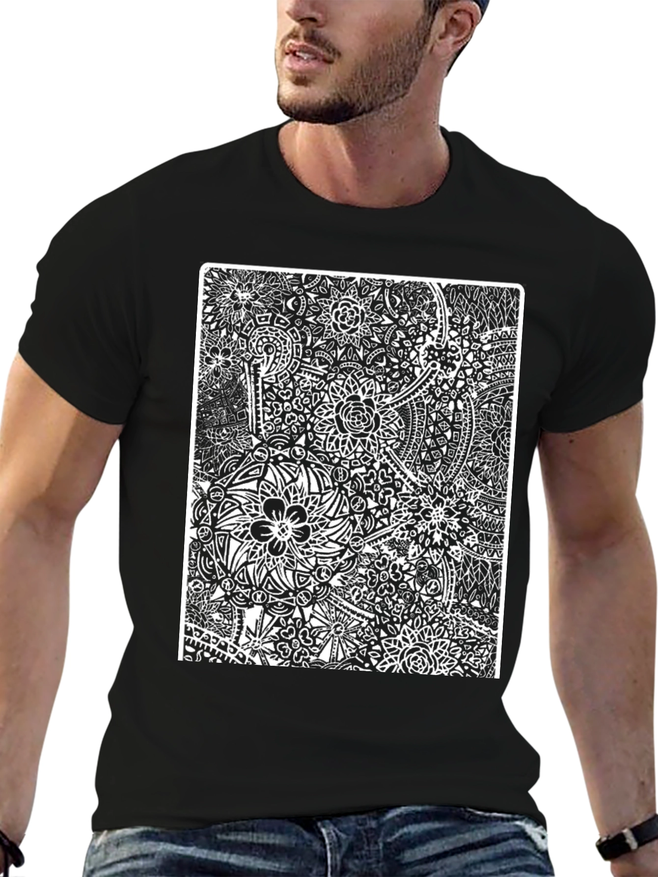 Abstract Floral Black T-Shirt