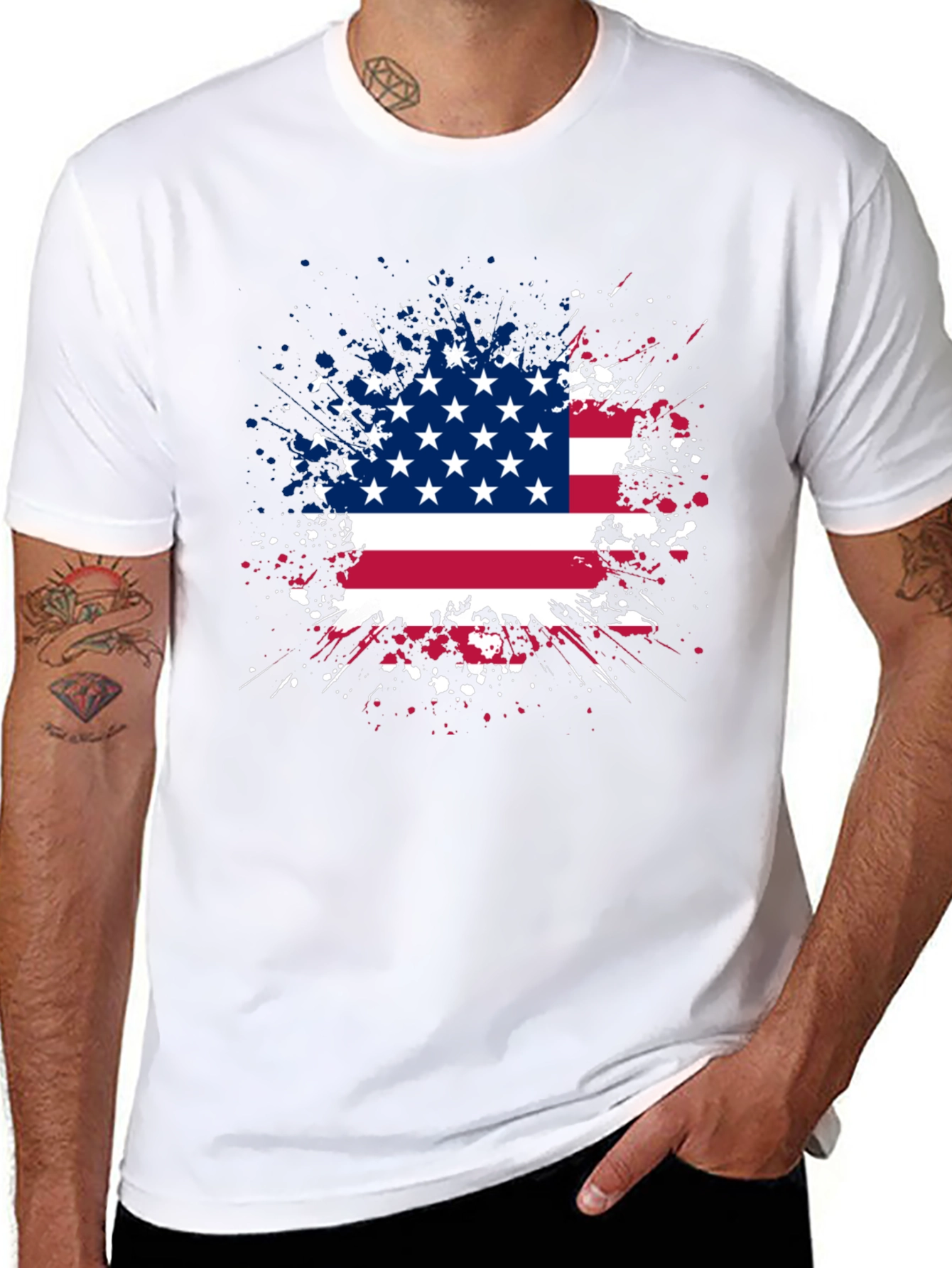 American Flag Splatter Graphic Tee - Patriotic Style