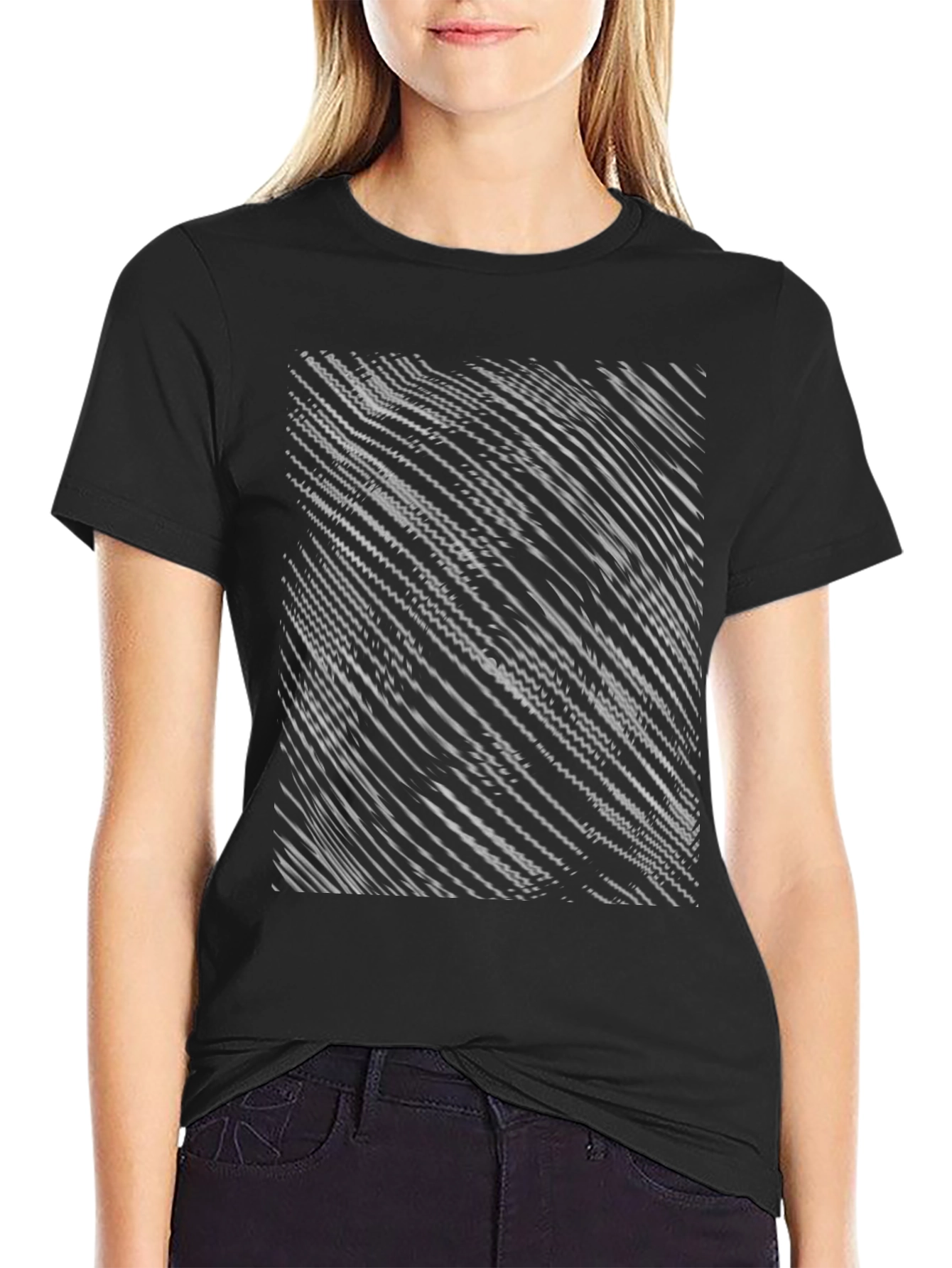 Abstract Wave Pattern Black T-Shirt