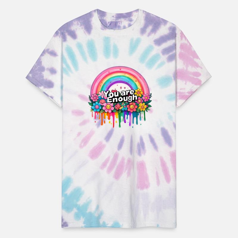 "You Are Enough" Rainbow and Flowers Inspirational