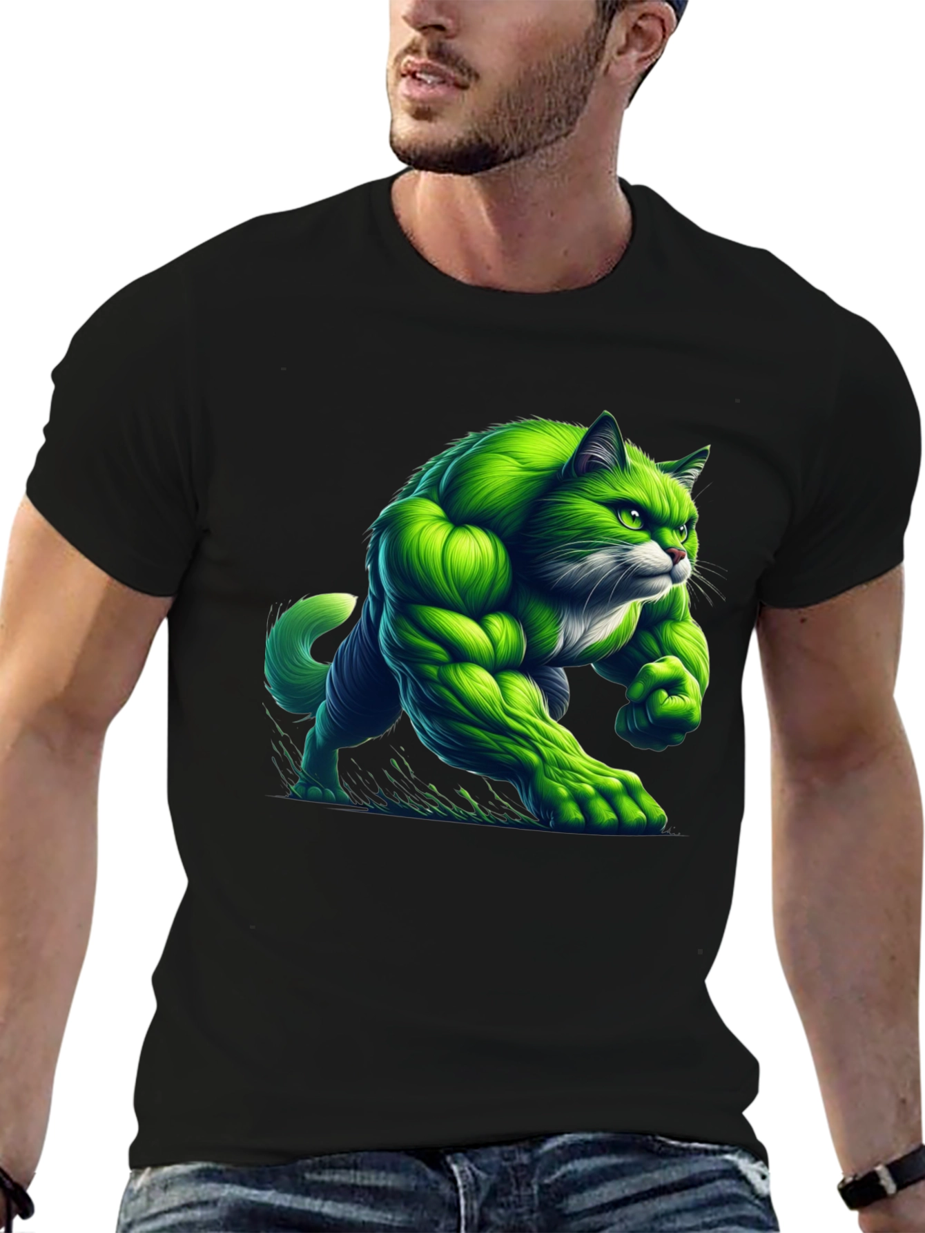 Hulk Cat T-Shirt - Green Muscle Cat Tee