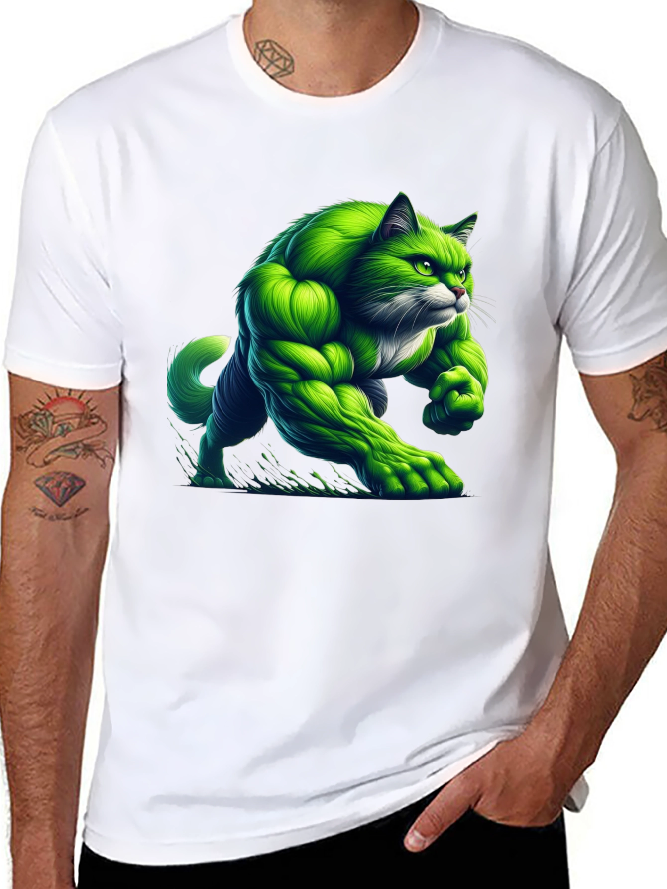 Hulk Cat T-Shirt - Green Muscle Cat Tee