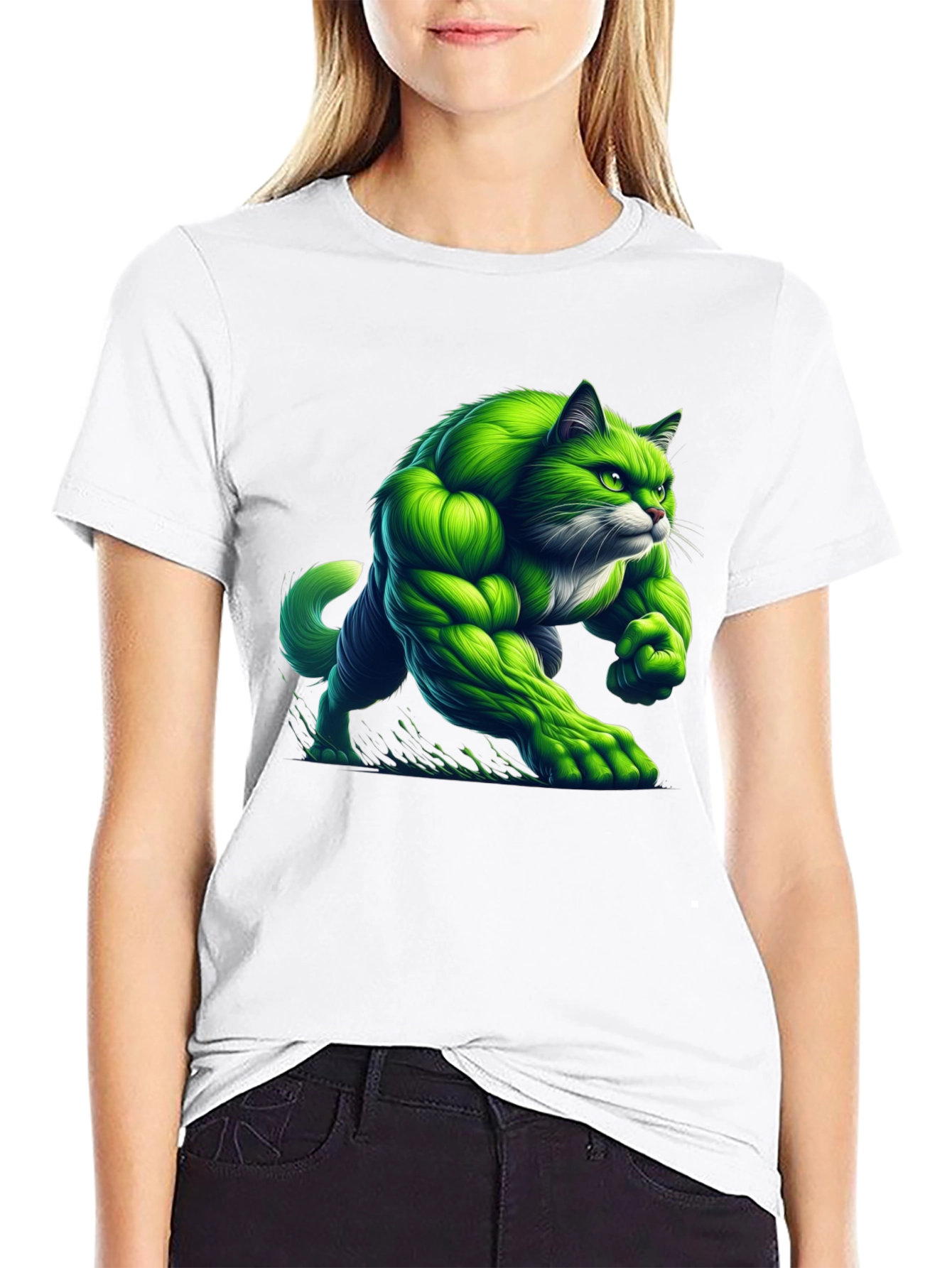 Hulk Cat T-Shirt - Green Muscle Cat Tee