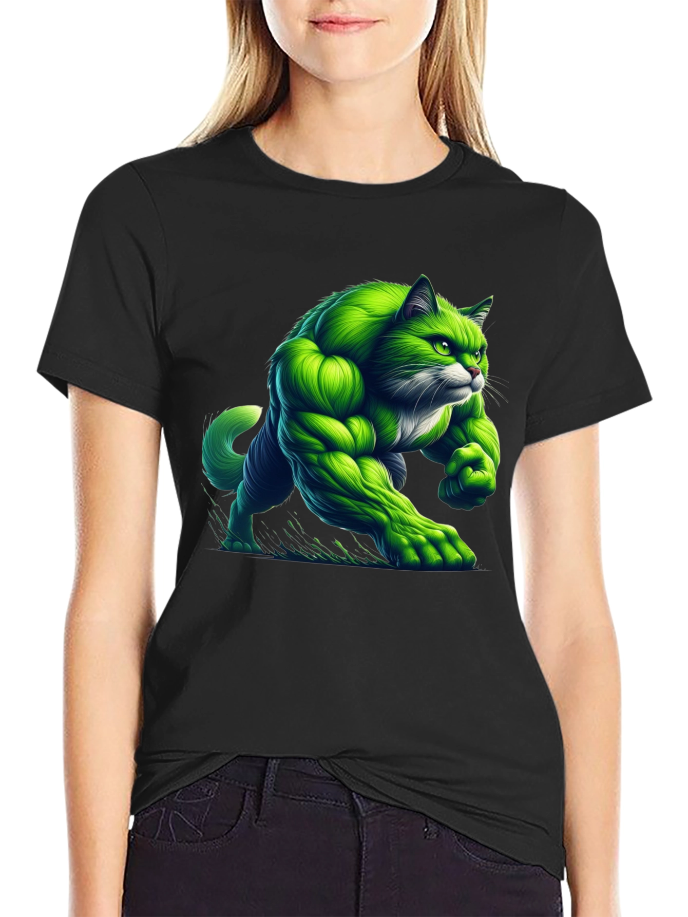 Hulk Cat T-Shirt - Green Muscle Cat Tee