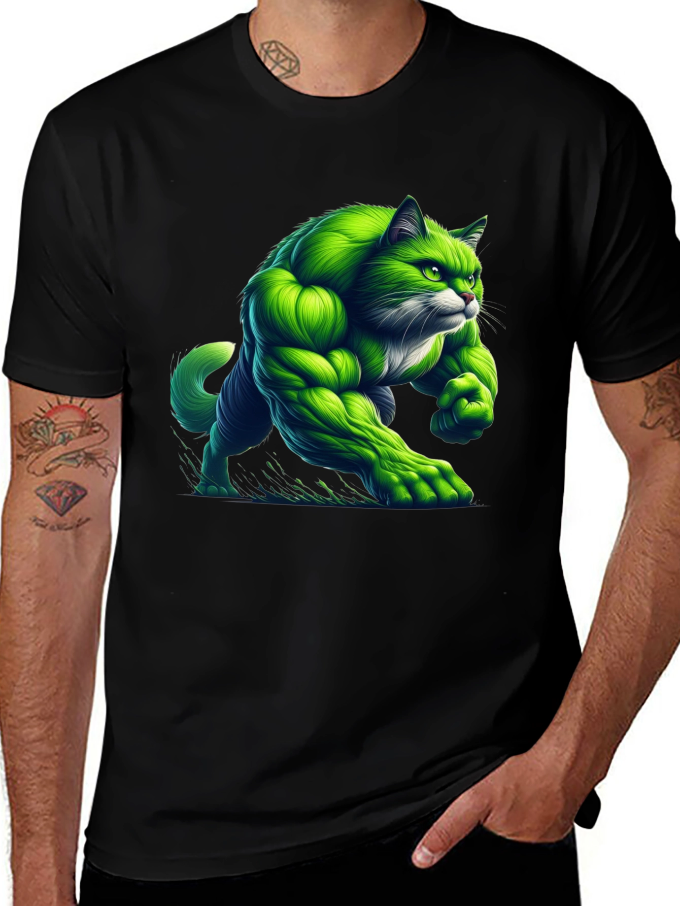 Hulk Cat T-Shirt - Green Muscle Cat Tee