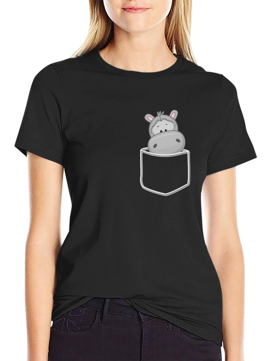 Hippo Pocket Tee - Cute Cartoon Graphic