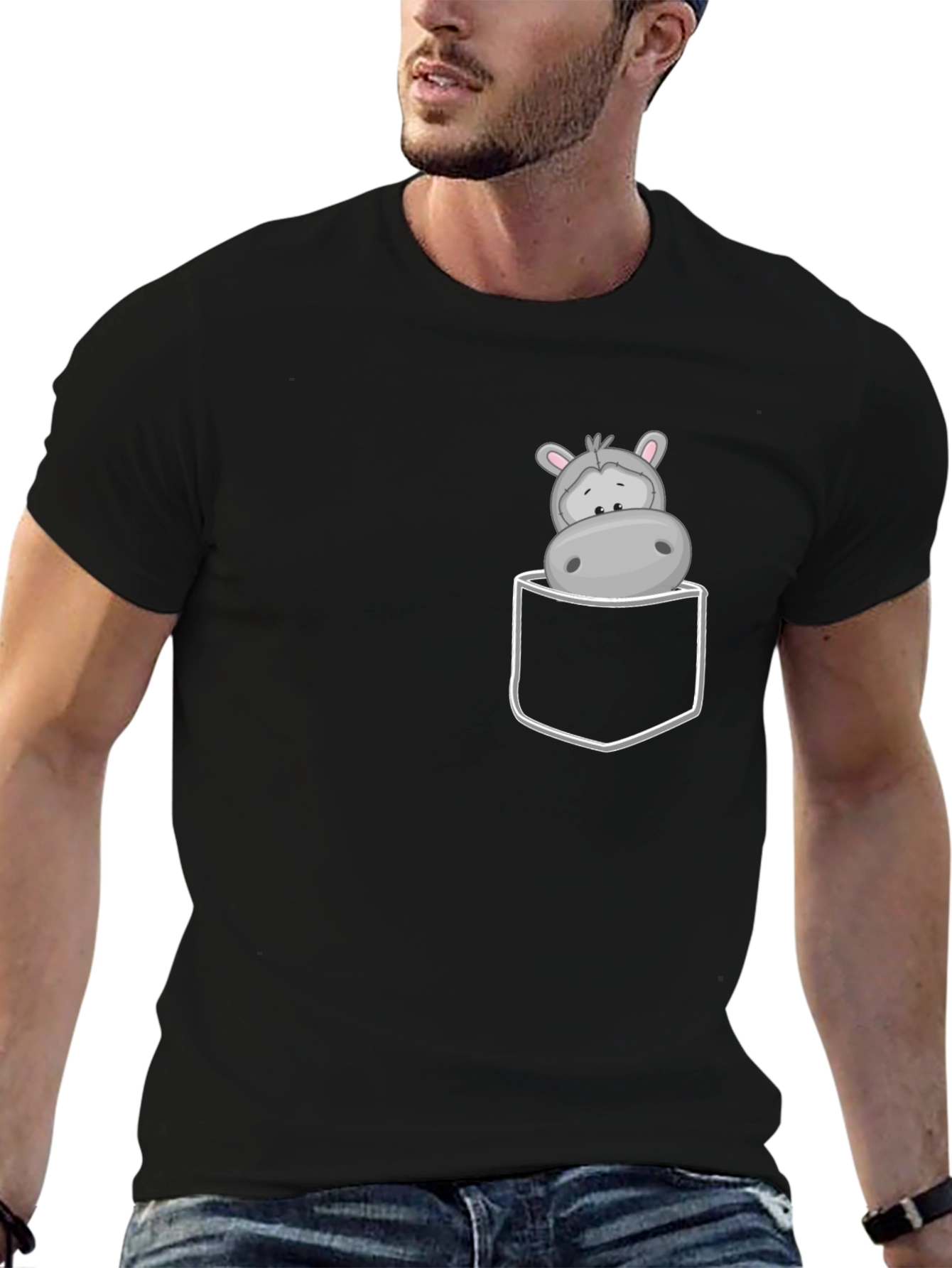 Hippo Pocket Tee - Cute Cartoon Graphic