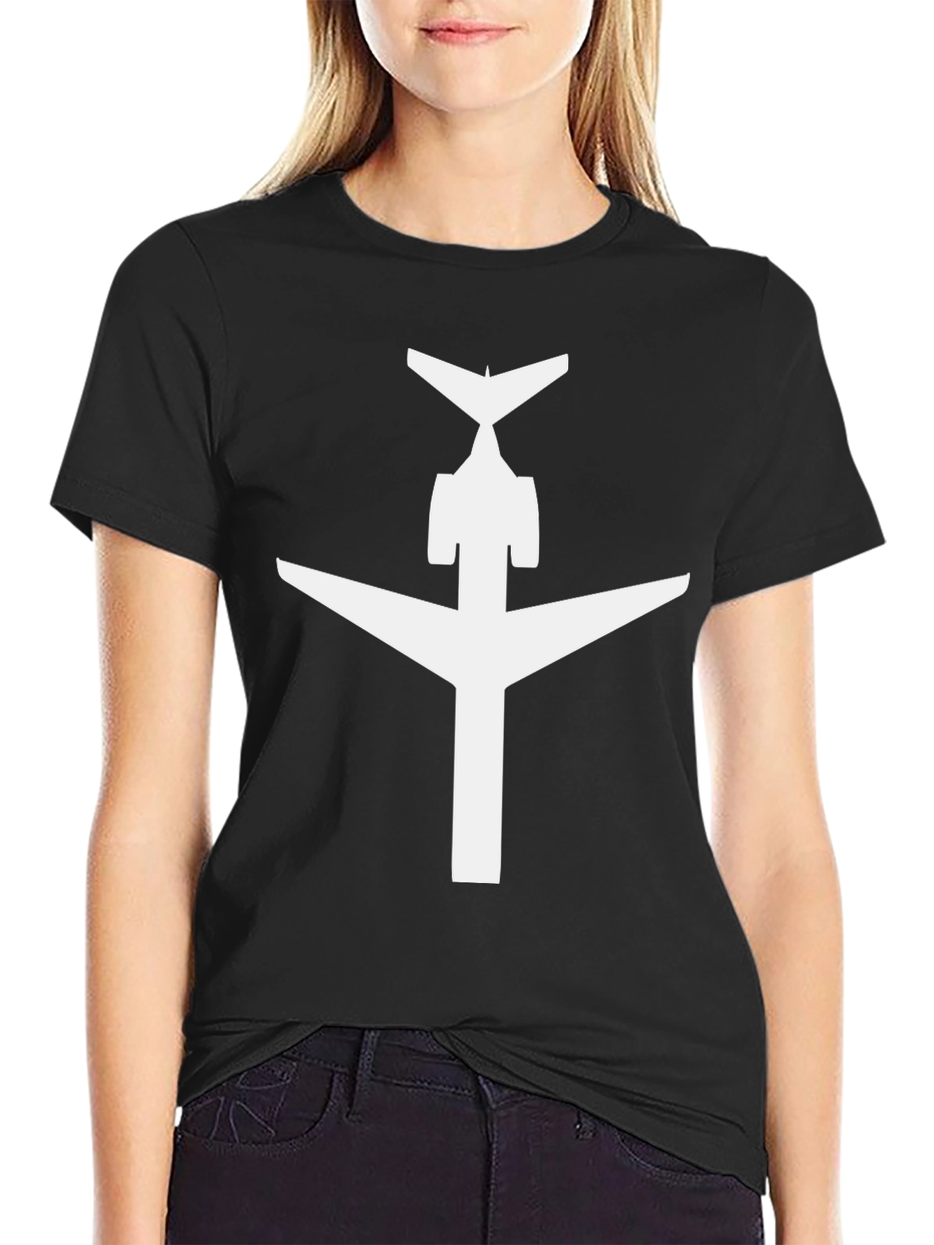 Airplane Silhouette Graphic Tee - Black