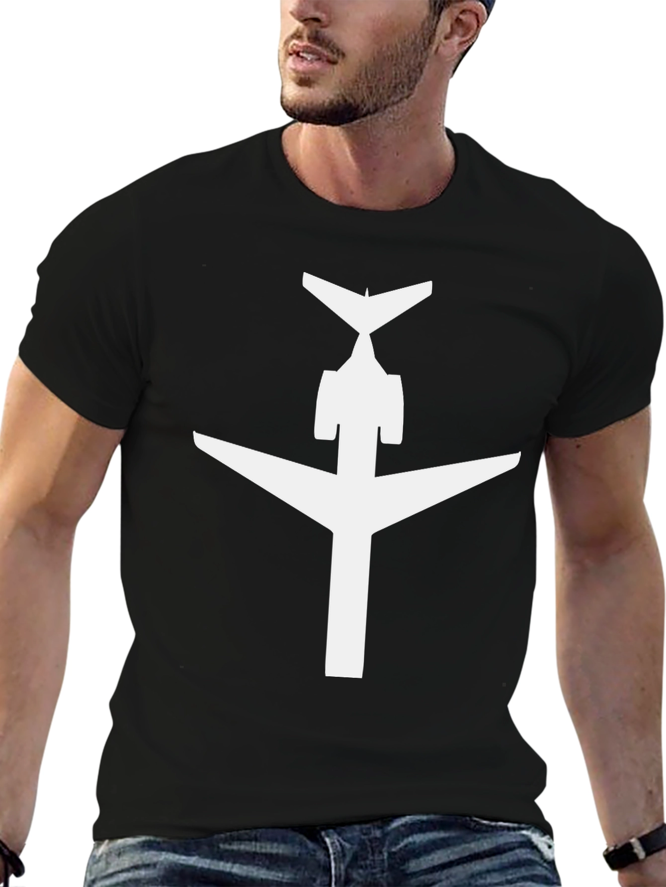Airplane Silhouette Graphic Tee - Black