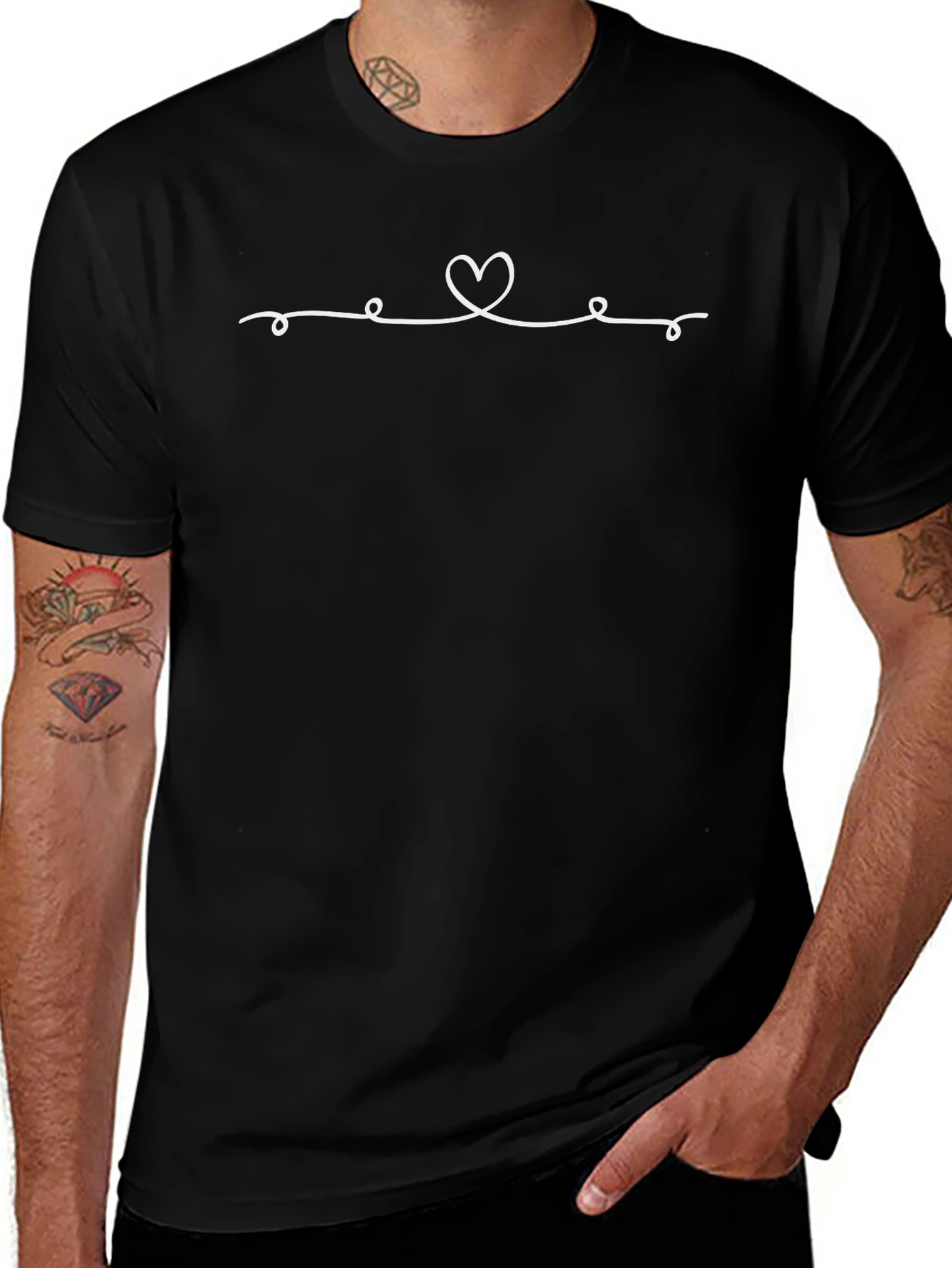 Heart Line Graphic Black T-Shirt - Stylish Casual Wear