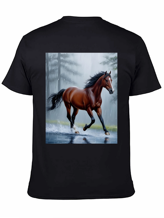 Horse in Rain Black Tee - Unique Graphic Design