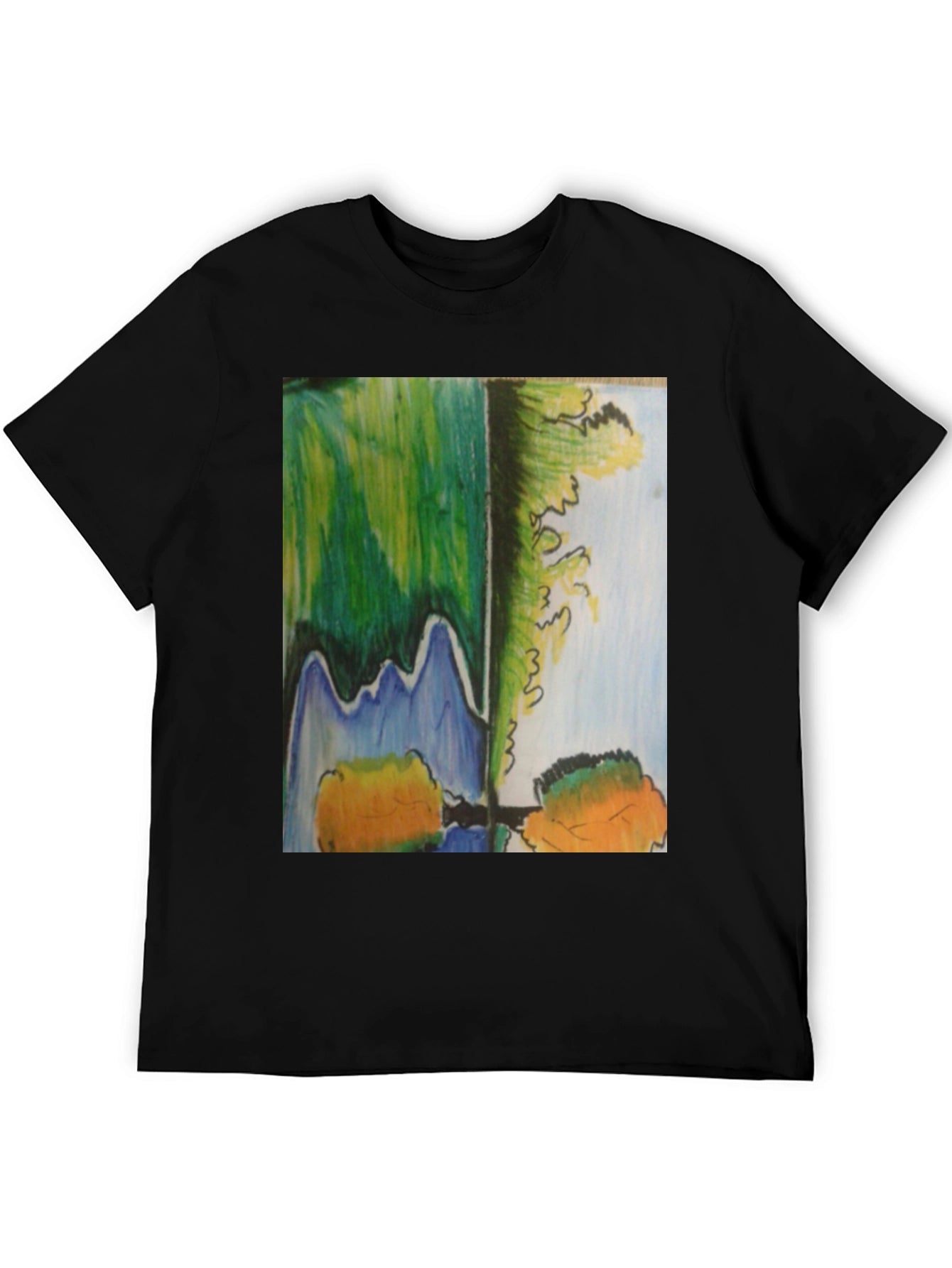 Abstract Landscape Graphic Tee - Mens Black Cotton Blend