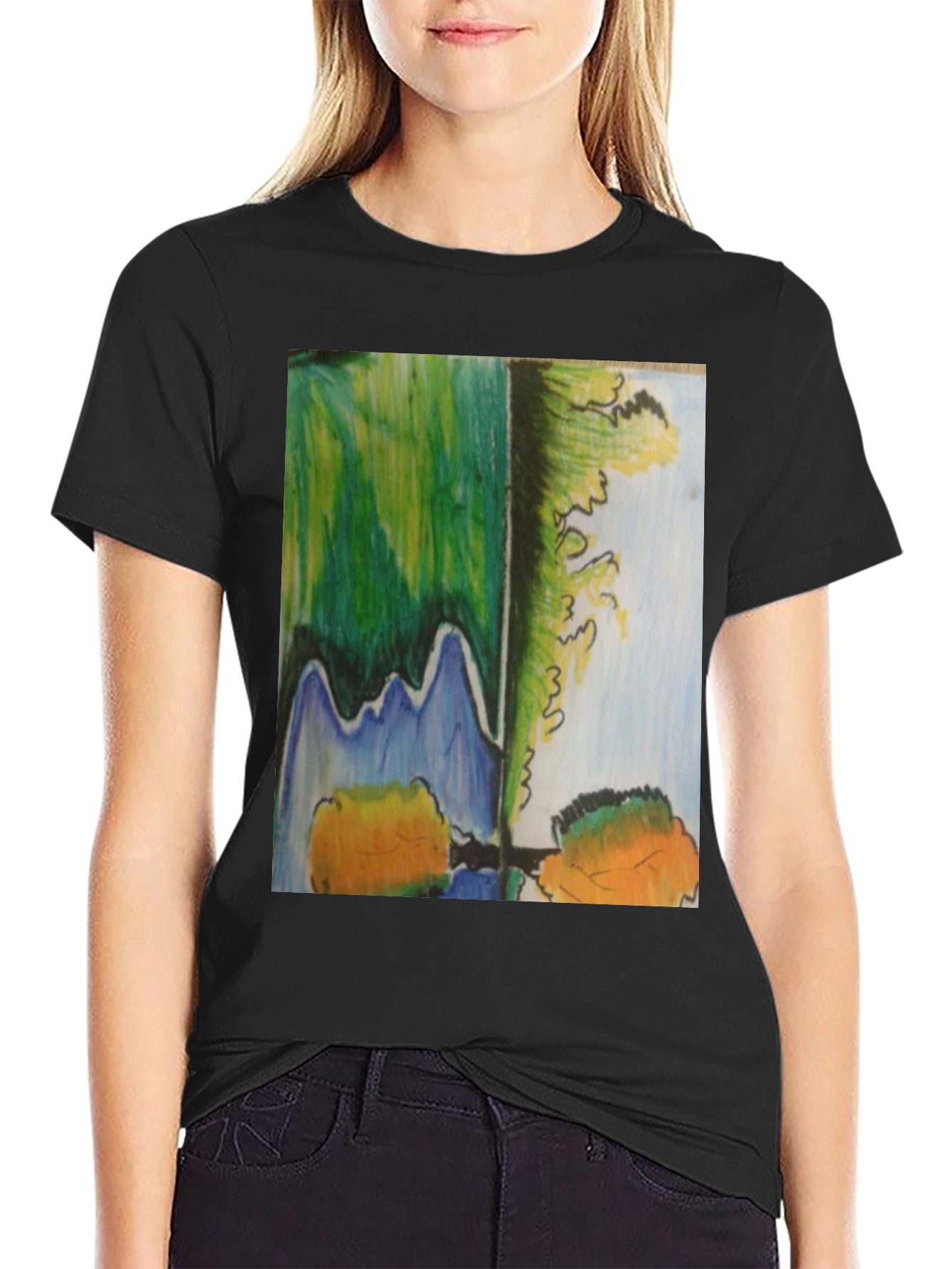 Abstract Landscape Graphic Tee - Mens Black Cotton Blend