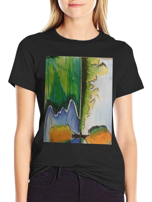 Abstract Landscape Graphic Tee - Mens Black Cotton Blend