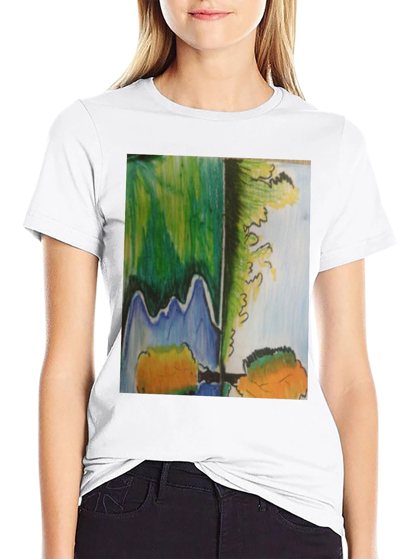 Abstract Landscape Graphic Tee - Mens Black Cotton Blend