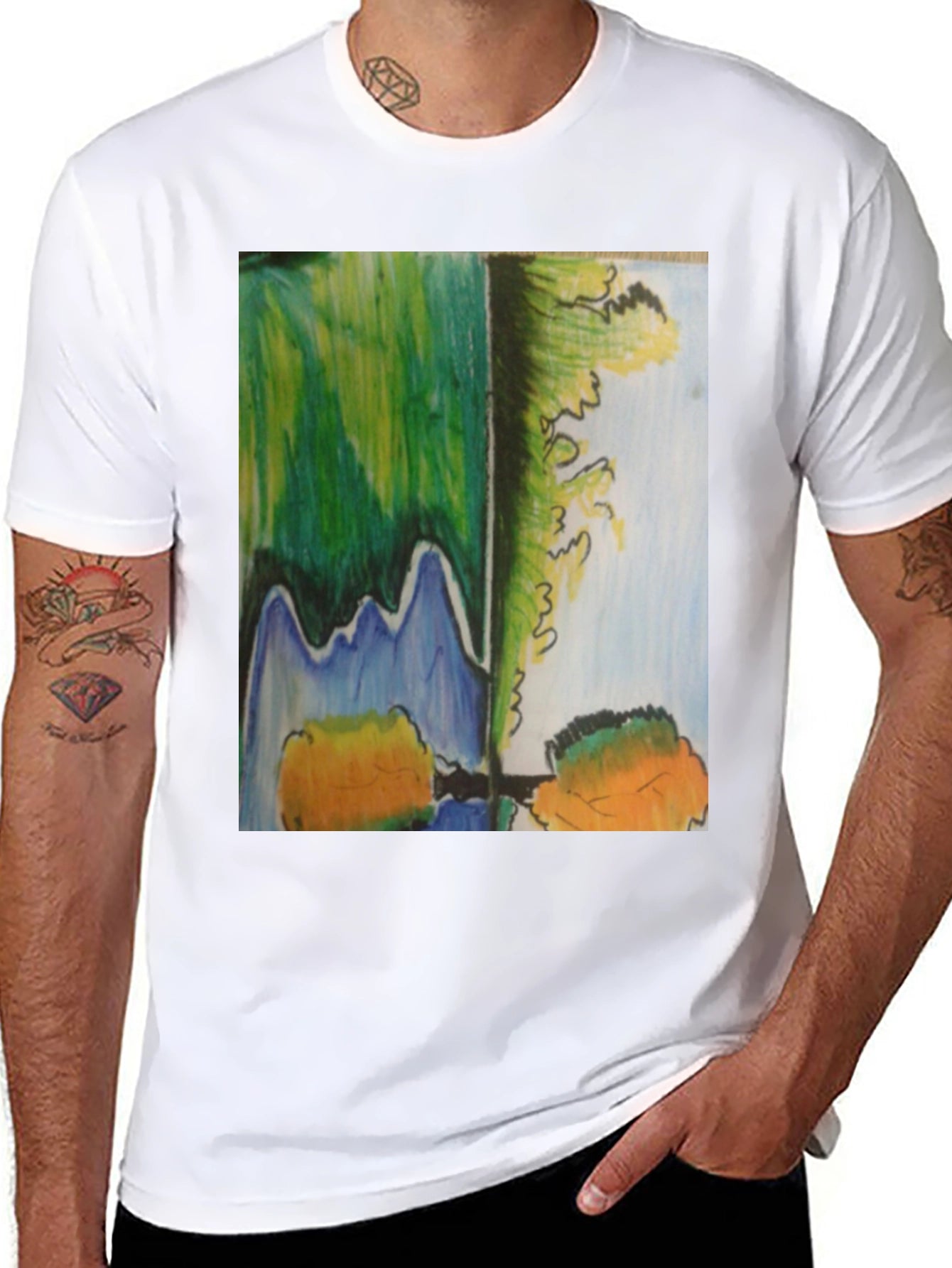 Abstract Landscape Graphic Tee - Mens Black Cotton Blend