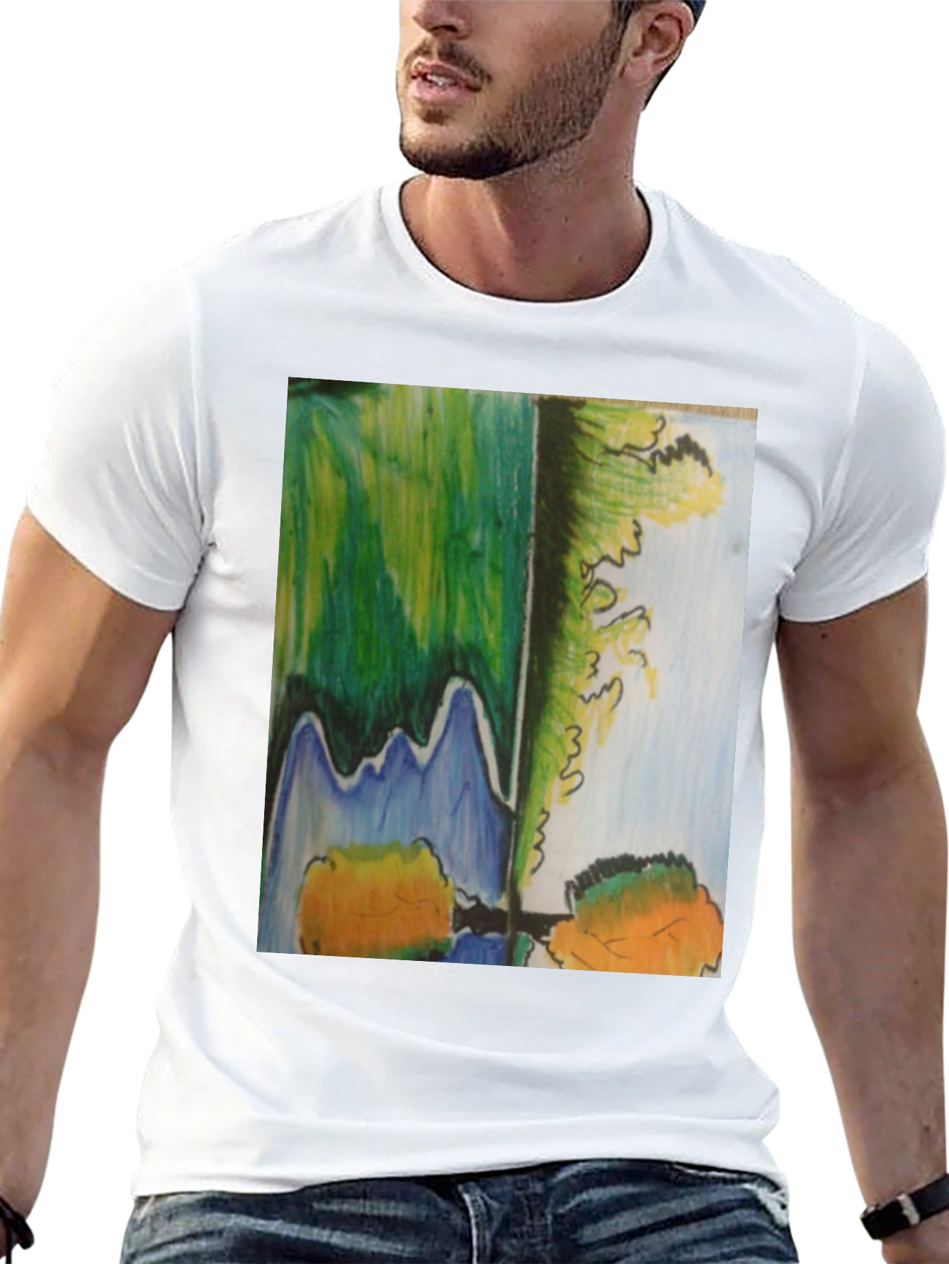 Abstract Landscape Graphic Tee - Mens Black Cotton Blend