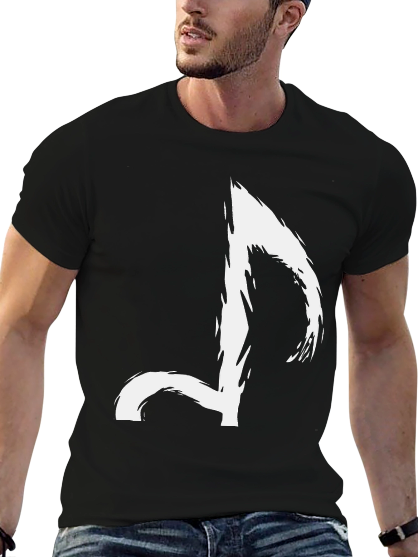 Abstract Music Note Graphic Tee - Black Casual T-Shirt