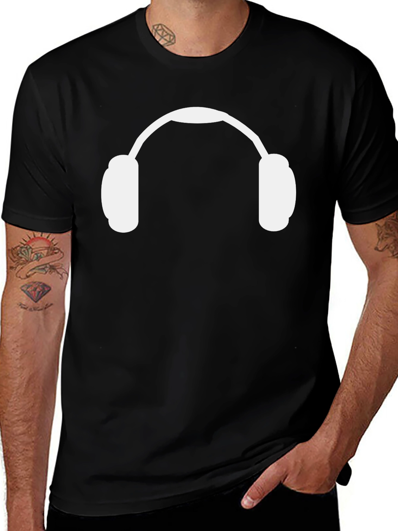 Headphone Graphic Tee - Black Cotton Casual Shirt