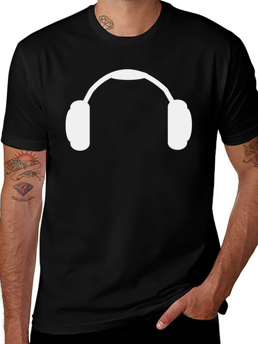Headphone Graphic Tee - Black Cotton Casual Shirt