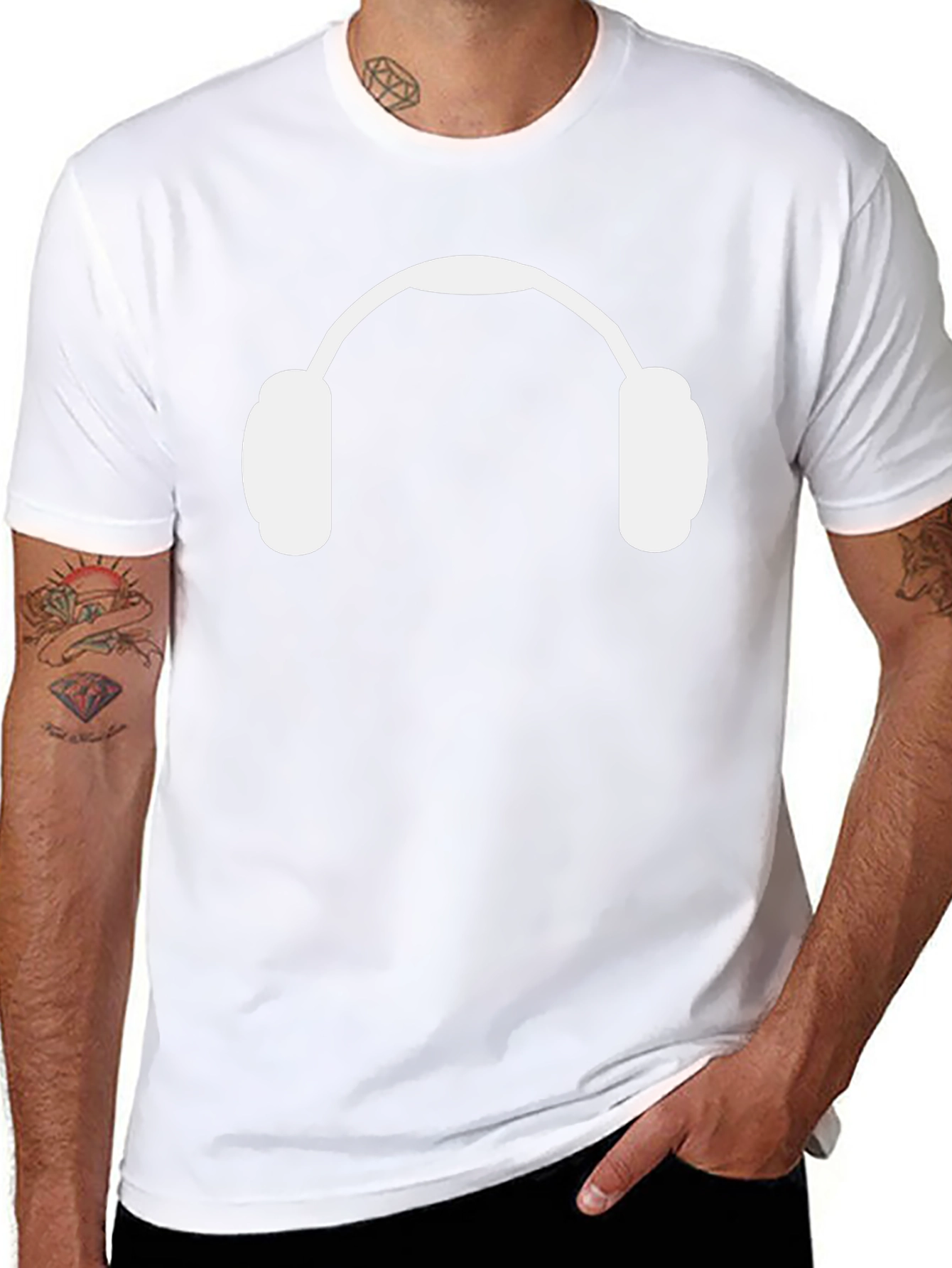 Headphone Graphic Tee - Black Cotton Casual Shirt